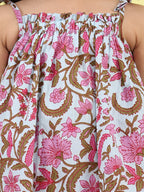 Pink sleeveless Top with white  pant