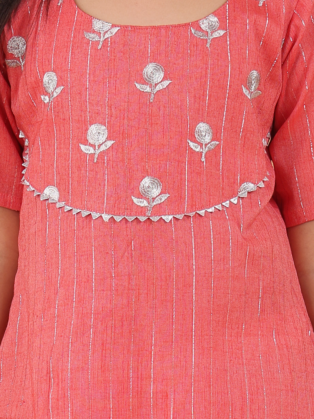 Peach embroidered 3/4 sleeves Kurti with white pant