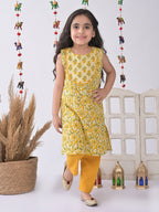 Yellow & Green Floral Kurti Set