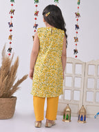 Yellow & Green Floral Kurti Set