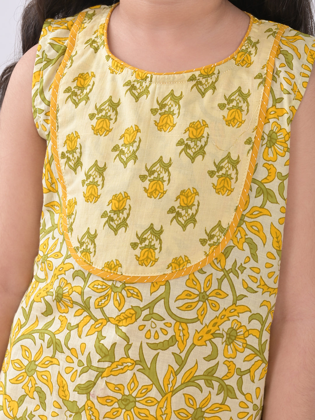 Yellow & Green Floral Kurti paried with yellow plazo