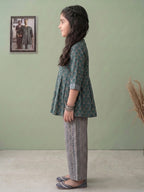 Blue Floral 3/4 sleeves short kurti with stripped printed pant