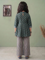 Blue Floral 3/4 sleeves short kurti with stripped printed pant