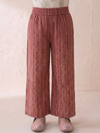 Red Floral 3/4 sleeves short kurti with stripped printed pant