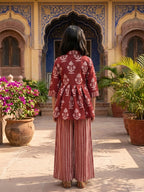 Red Floral 3/4 sleeves short kurti with stripped printed pant