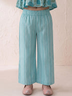 Blue Floral 3/4 sleeves short kurti with stripped printed pant