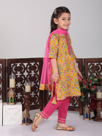 Yellow & Pink Floral Kurti set