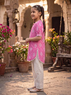 Kinder Kids Pink Printed Top with White Pant