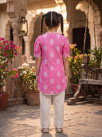 Kinder Kids Pink Printed Top with White Pant