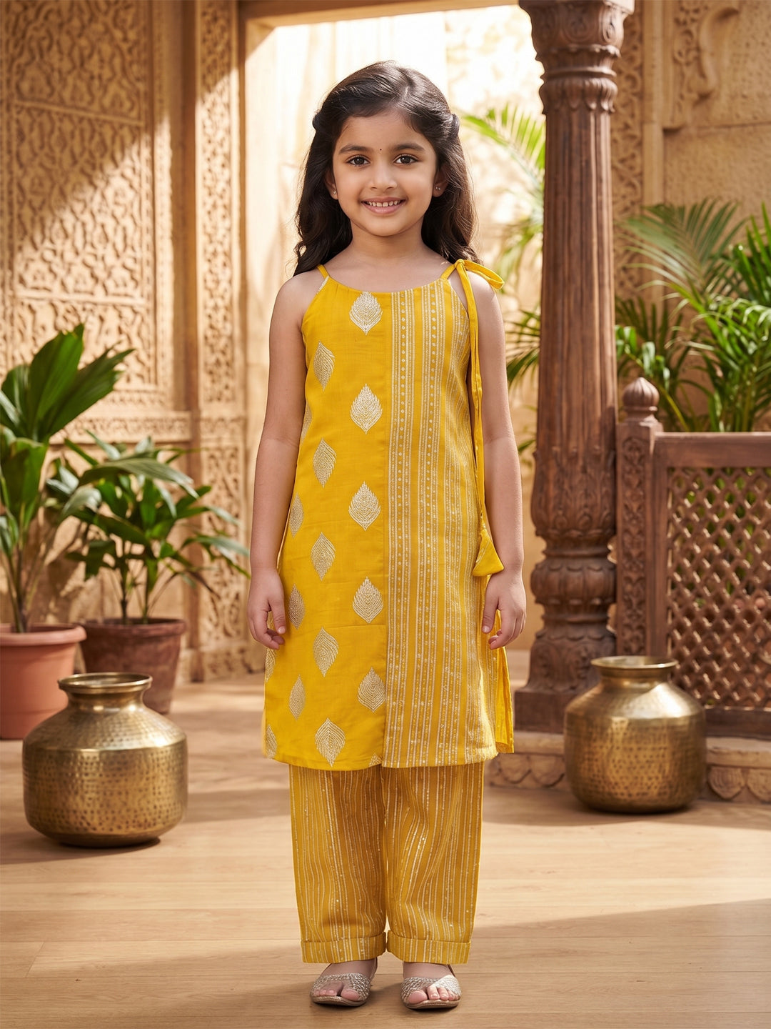Kinder Kids Yellow Stylish Kurta Pant Set
