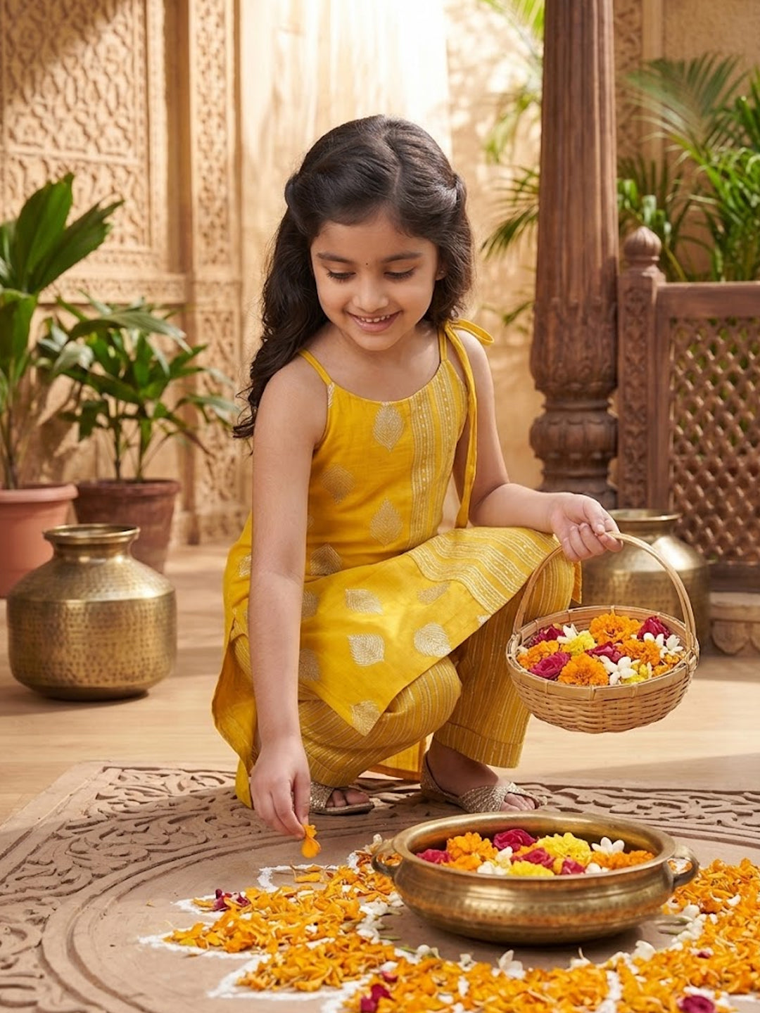 Kinder Kids Yellow Stylish Kurta Pant Set