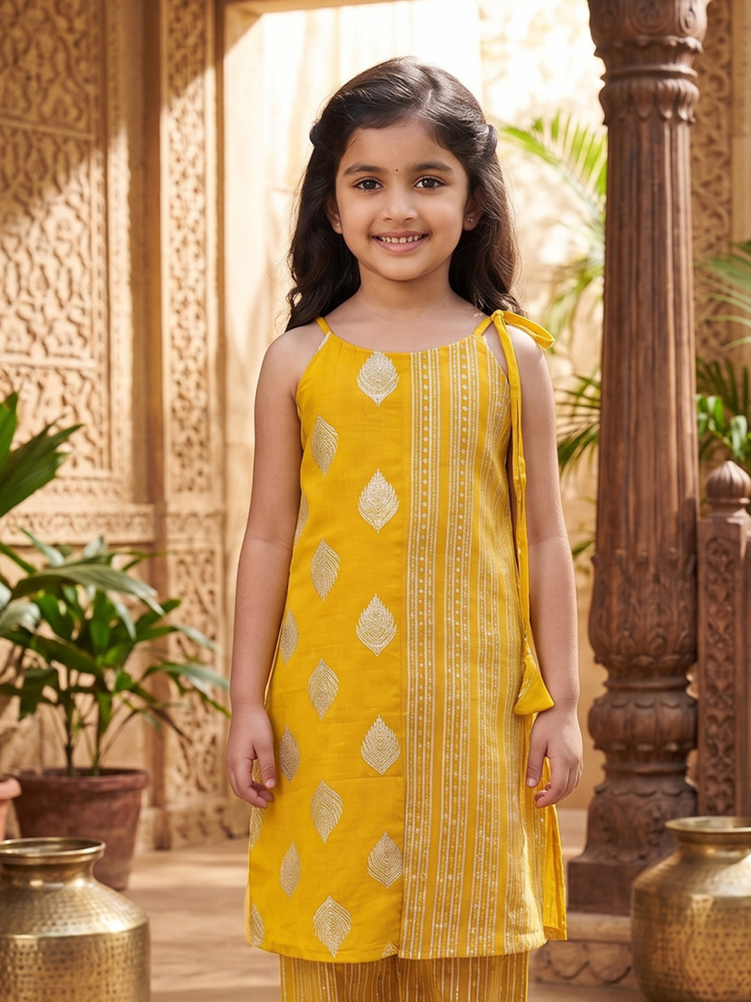 Kinder Kids Yellow Stylish Kurta Pant Set