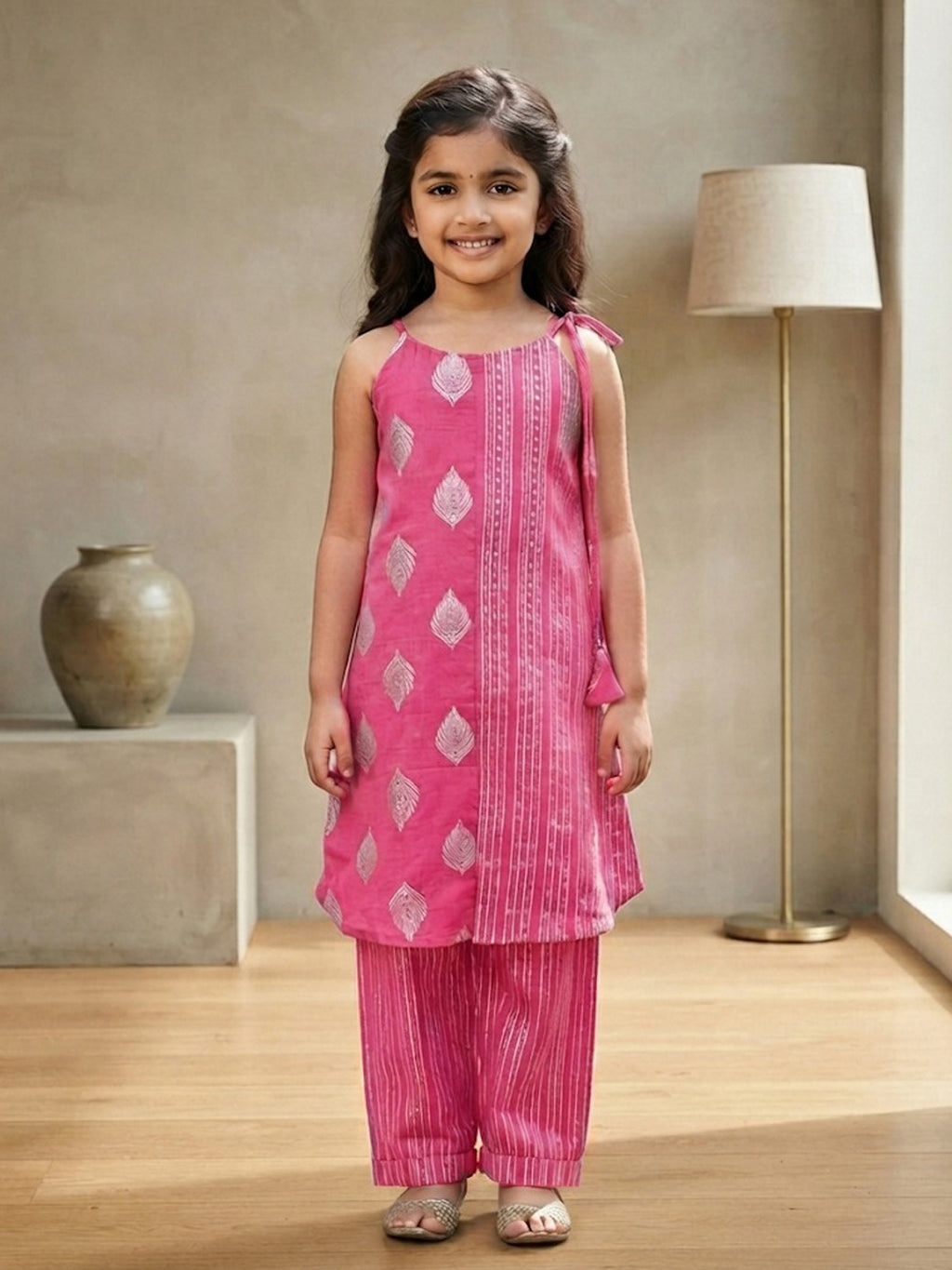 Kinder Kids Pink Stylish Kurta Pant Set