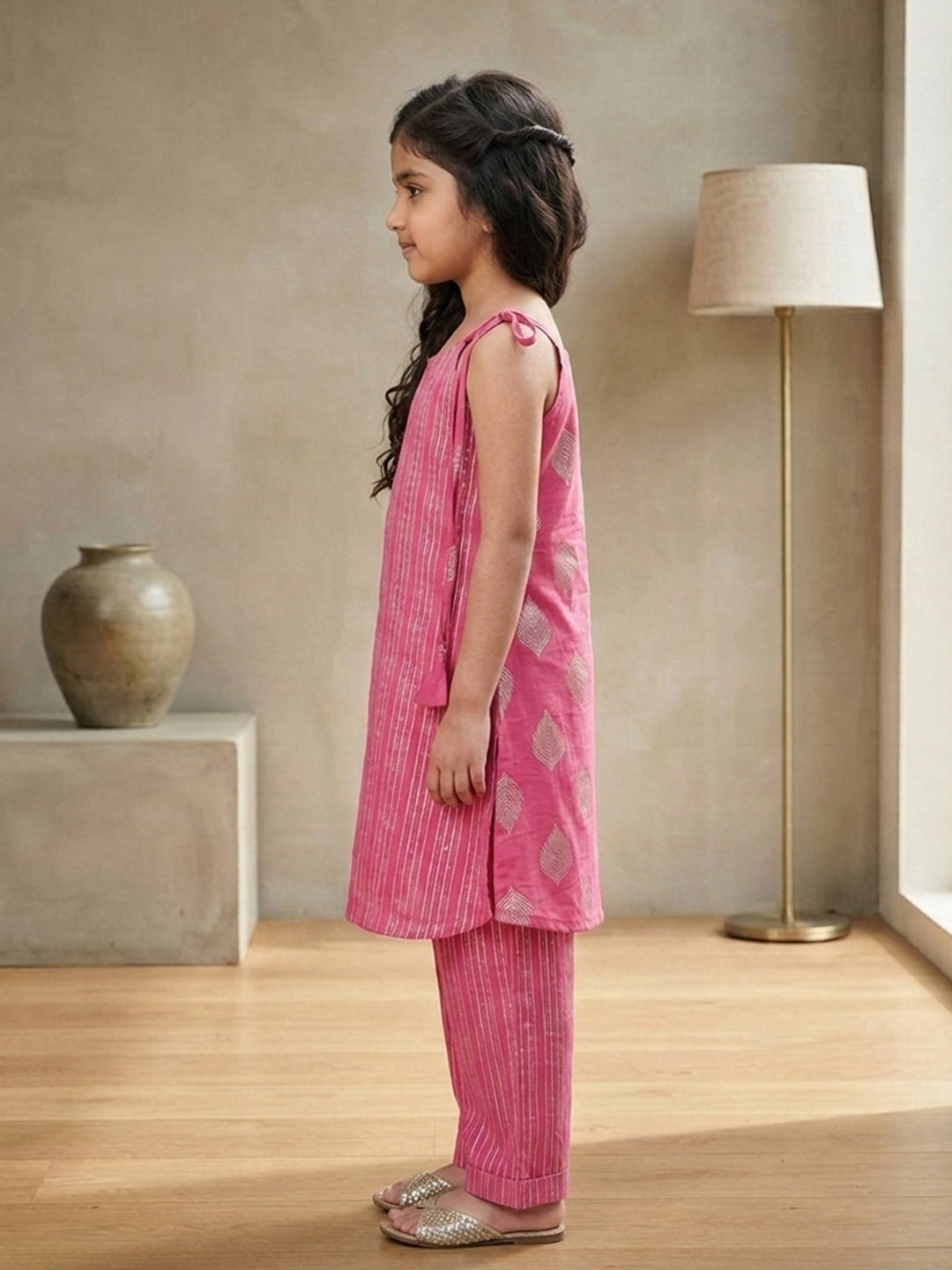 Kinder Kids Pink Stylish Kurta Pant Set