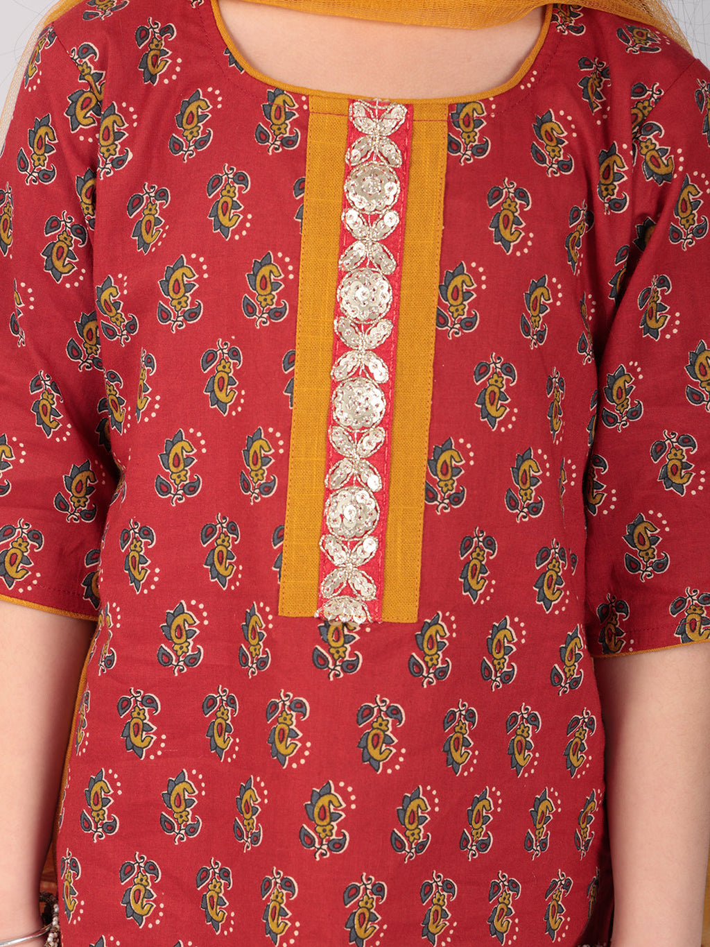 Red Cotton Floral Kurti set