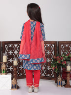 Blue Cotton Floral Kurti set