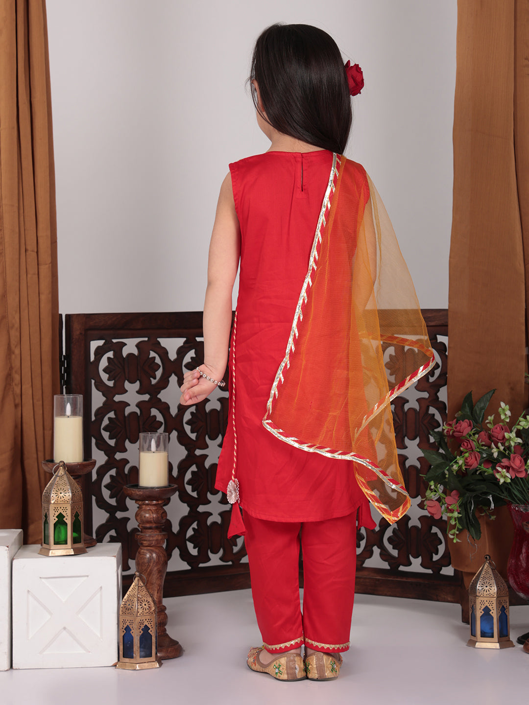 Red embroidered Kurti Set