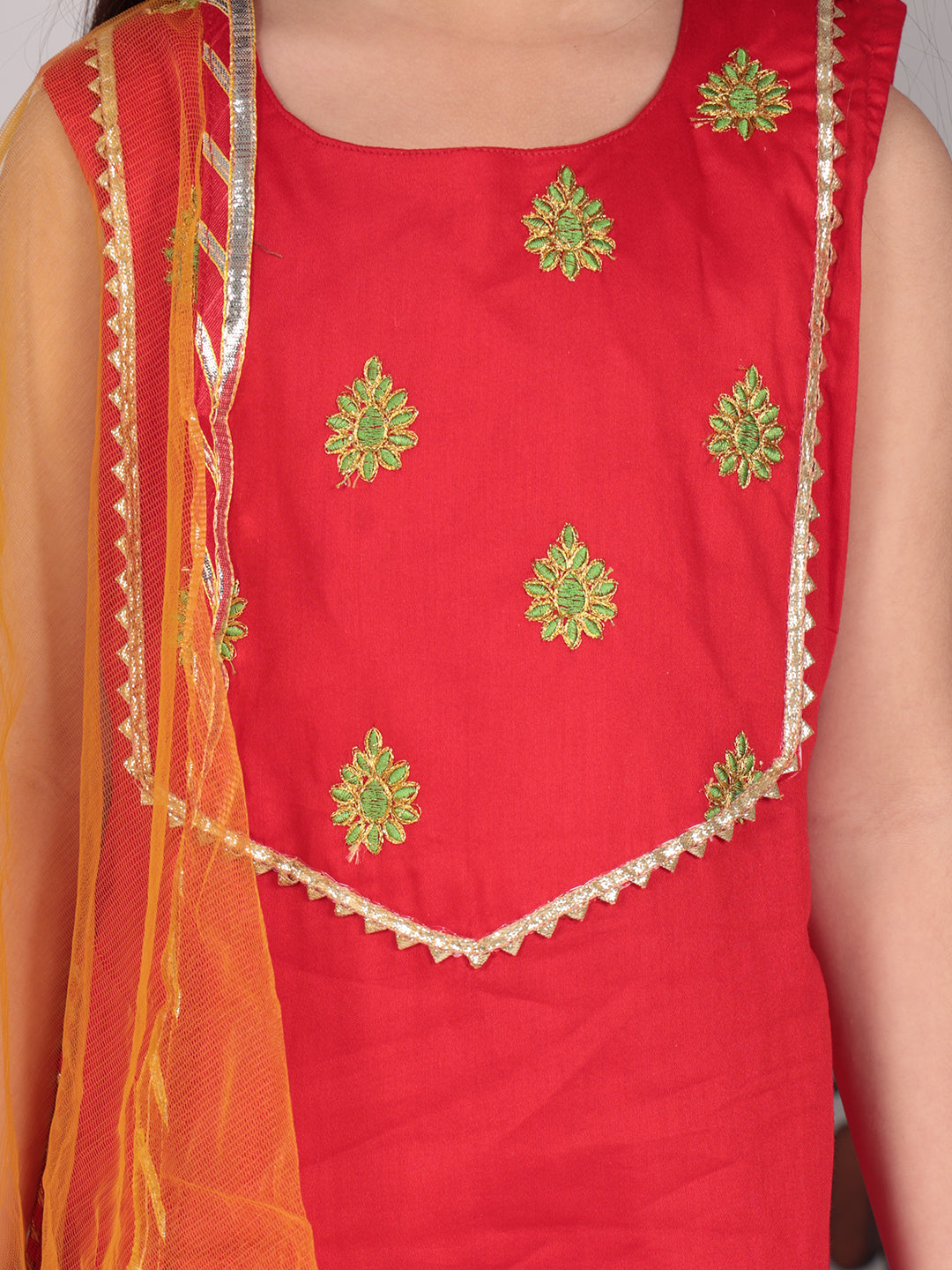 Red embroidered Kurti Set