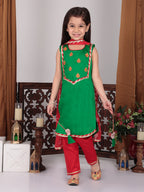 Green & Red embroidered kurti Set