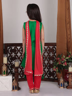 Green & Red embroidered kurti Set