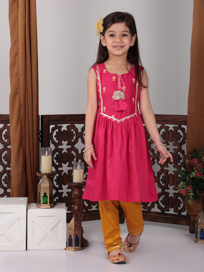 Pink & Yellow embroidered Kurti set