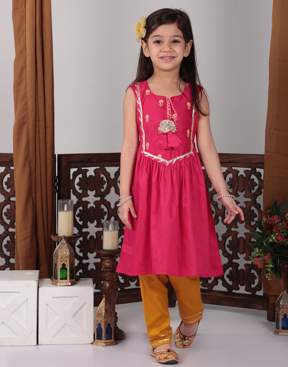 Pink & Yellow embroidered Kurti set