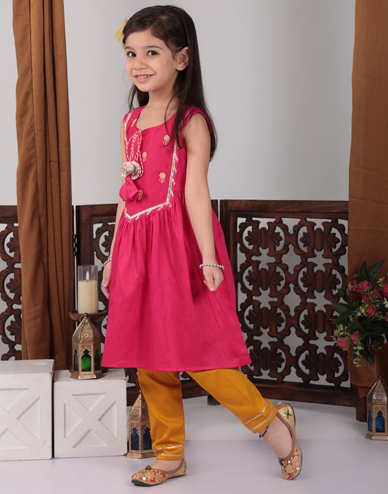 Pink & Yellow embroidered Kurti set