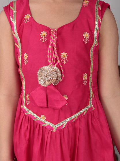 Pink & Yellow embroidered Kurti set