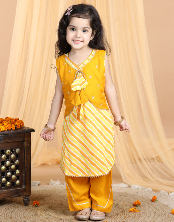 Yellow Lehriya Kurti set