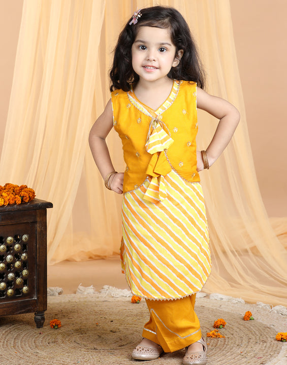 Yellow Lehriya Kurti set