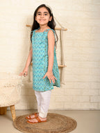 Blue Sleeveless kurti Set