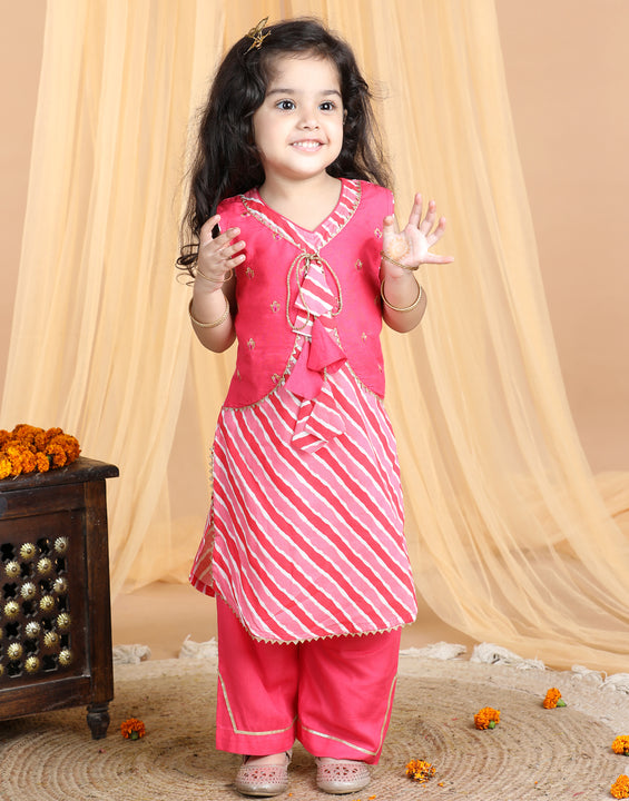 Pink Lehriya Kurti set