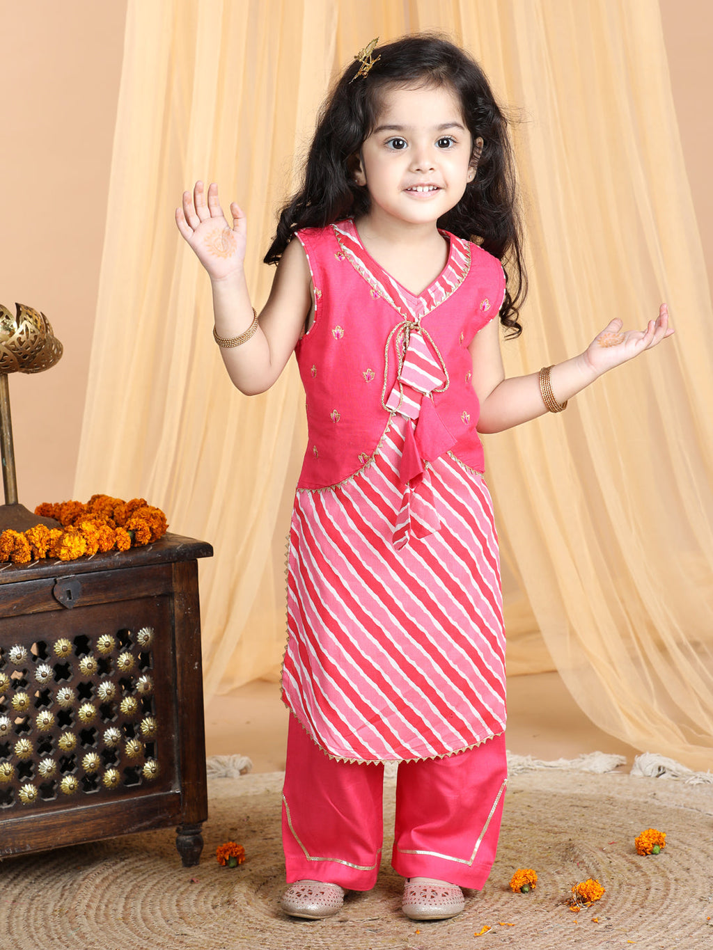 Pink Lehriya Kurti set