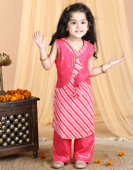 Pink Lehriya Kurti set