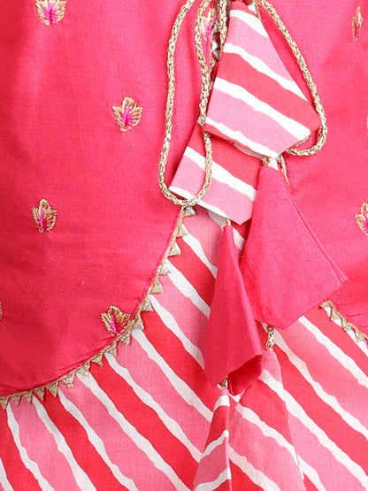 Pink Lehriya Kurti with attached embroidered jacket paired with pant
