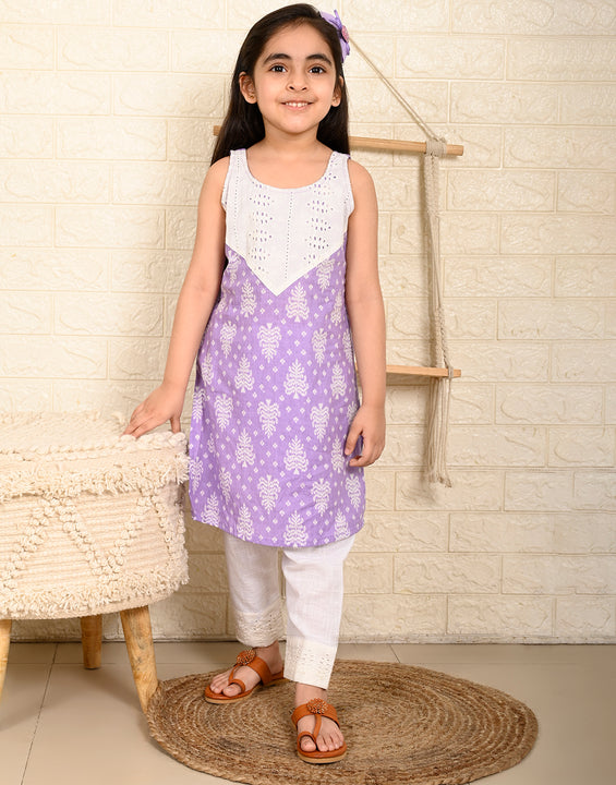 Purple Sleeveless Kurti Set