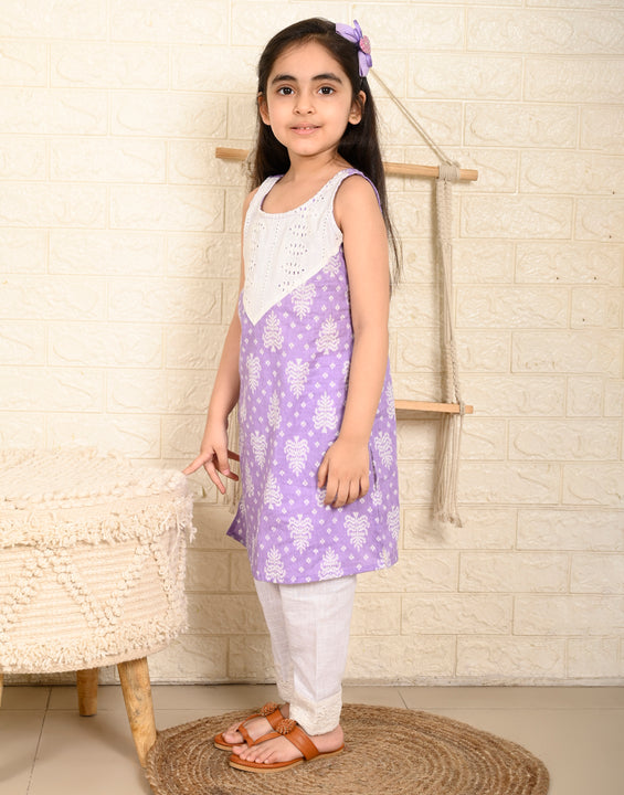 Purple Sleeveless Kurti Set