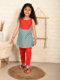 Blue & Red Kurti Set