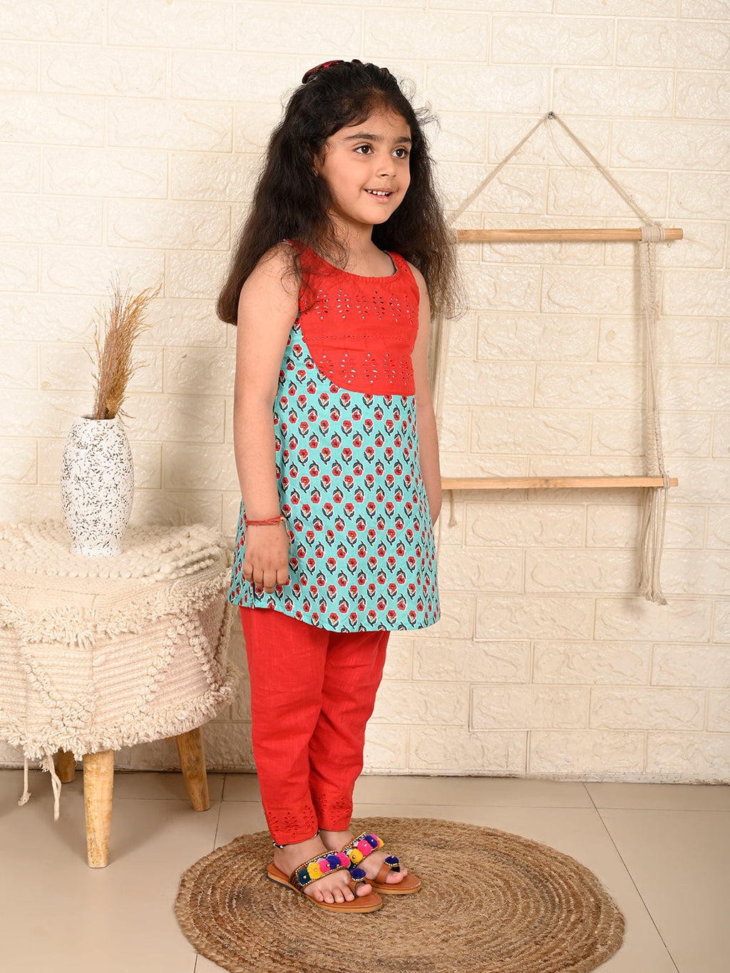 Blue & Red Kurti Set