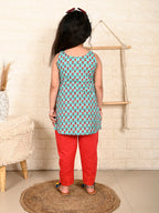 Blue & Red Kurti Set