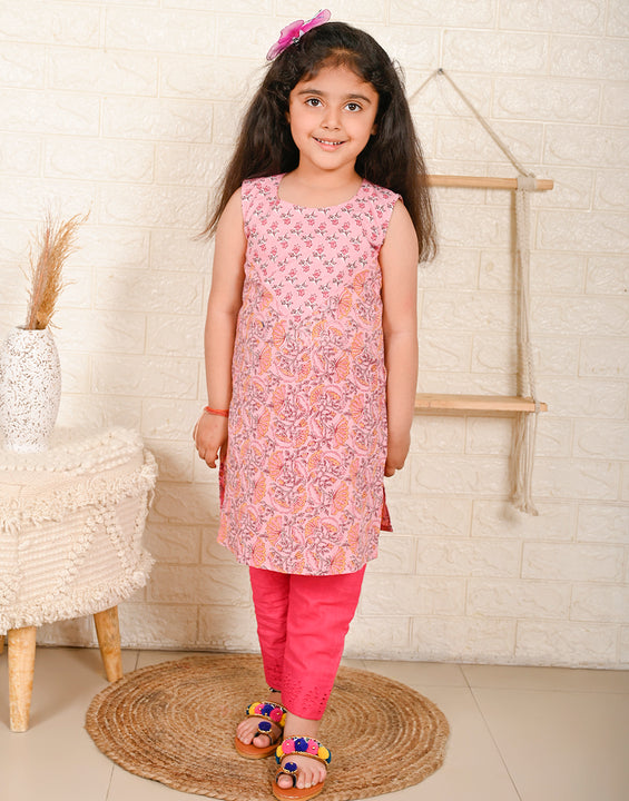 Pink Sleeveless Kurti Set
