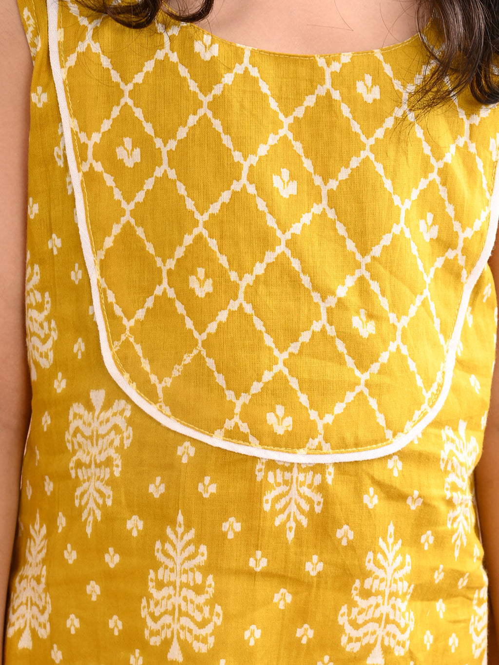 Yellow Sleeveless Floral Printed Kurti with White Pant