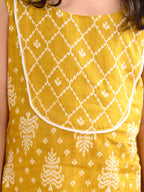 Yellow Sleeveless Floral Printed Kurti with White Pant