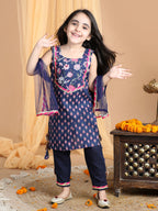 Blue Floral Cotton Kurti Set