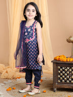 Blue Floral Cotton Kurti Set
