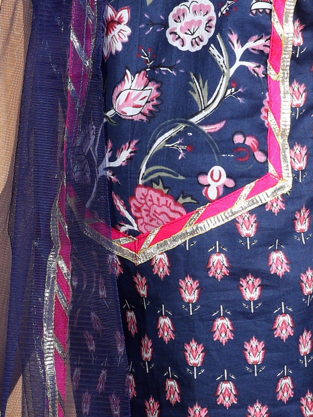 Blue Floral Cotton Kurti Set