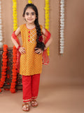 Yellow sleeveless cotton  kurti with Red Plazo pant and dupatta