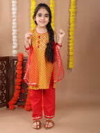 Yellow sleeveless cotton  kurti with Red Plazo pant and dupatta