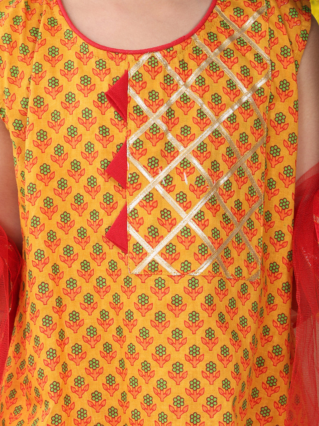 Yellow sleeveless cotton  kurti with Red Plazo pant and dupatta