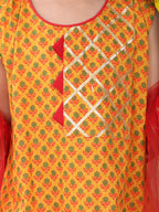 Yellow sleeveless cotton  kurti with Red Plazo pant and dupatta